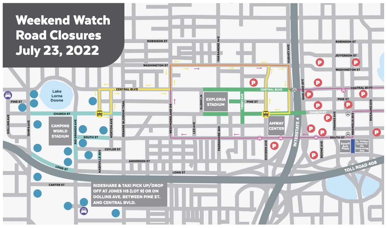 Weekend traffic closures in downtown Orlando on July 23 24