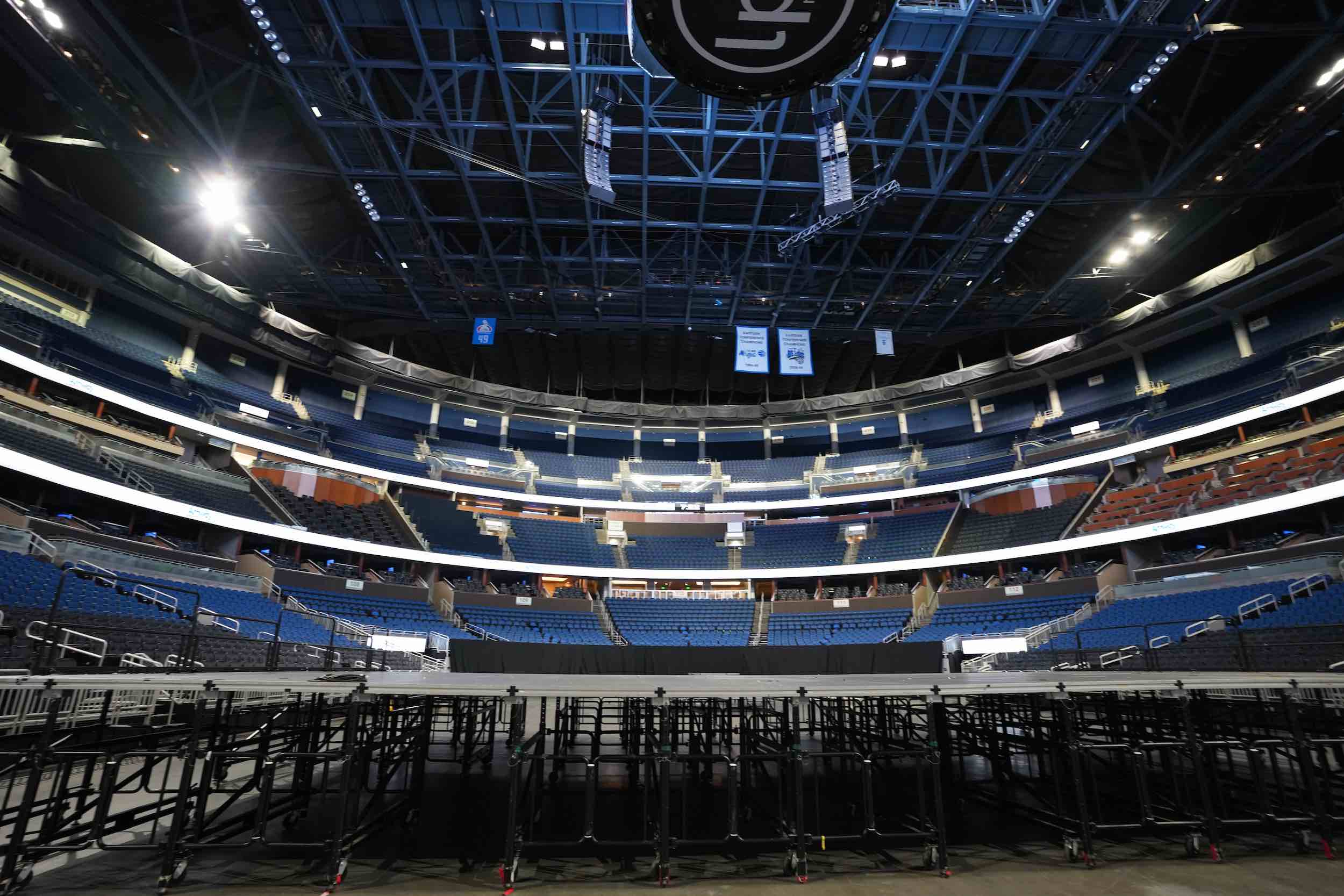 Amway Center interior floor with stage set up