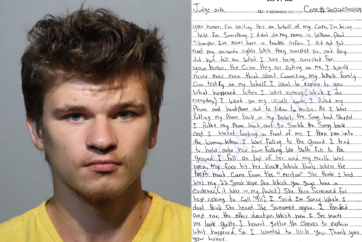 Teen writes letters to judge denying attack on jogger, asking for