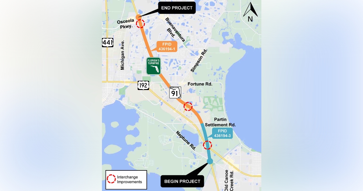 Widen Turnpike Mainline from Neptune Road to Osceola Parkway