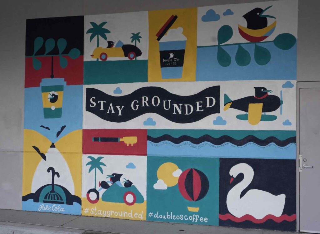 Stay Grounded mural at Double Os Coffee