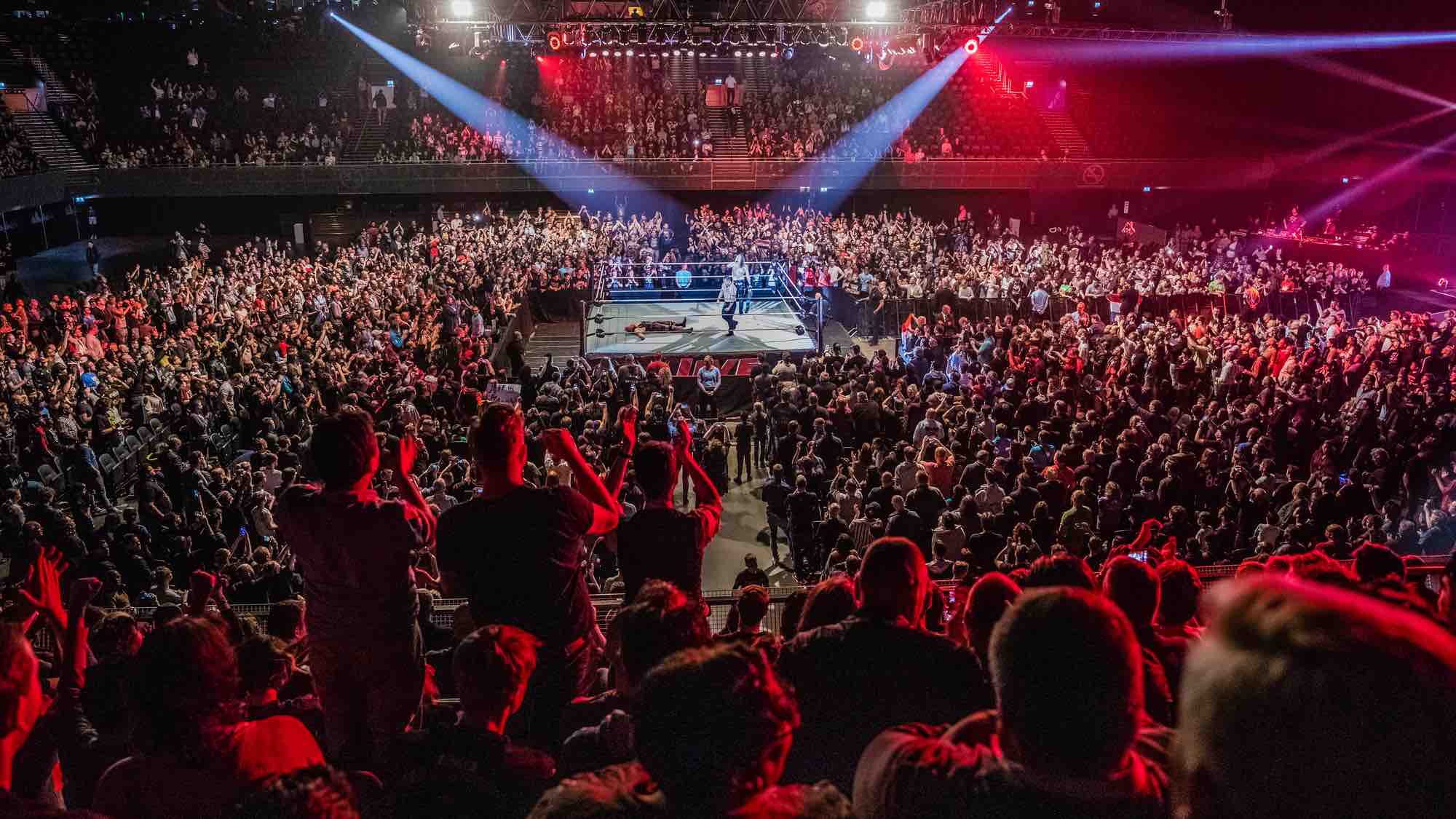 WWE Wrestling Ring in stadium with audience