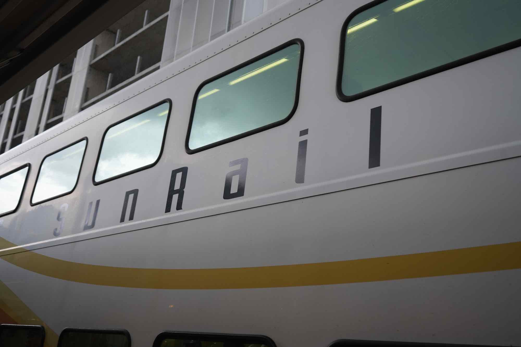 SunRail train closeup on logo