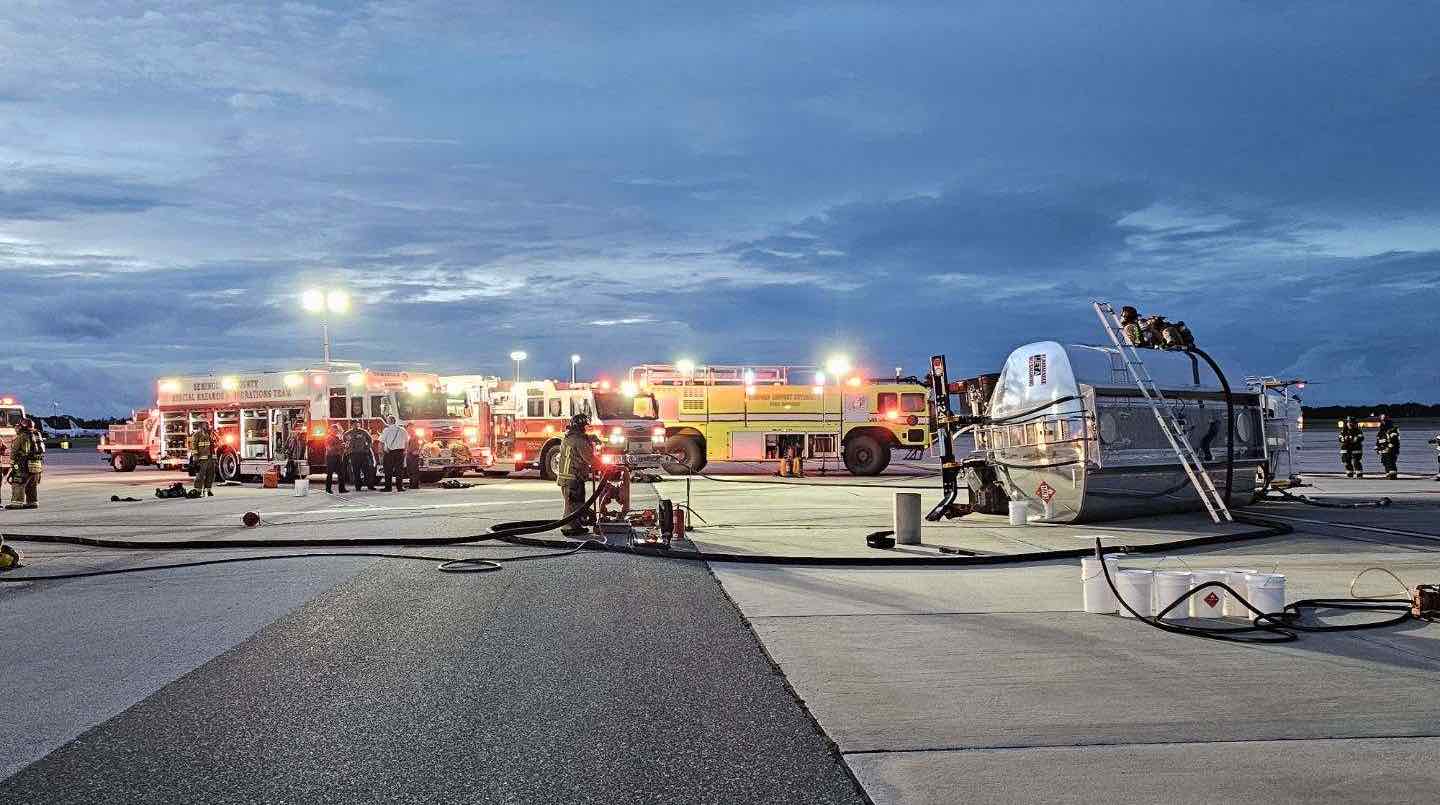 Jet fuel tankers overturns at Orlando Sanford Airport