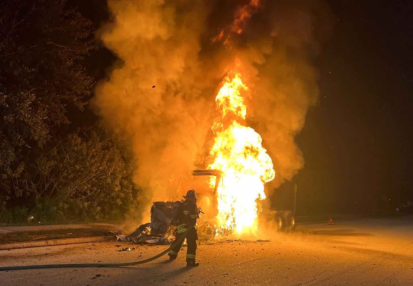 Semi truck on fire in Orlando on August 23