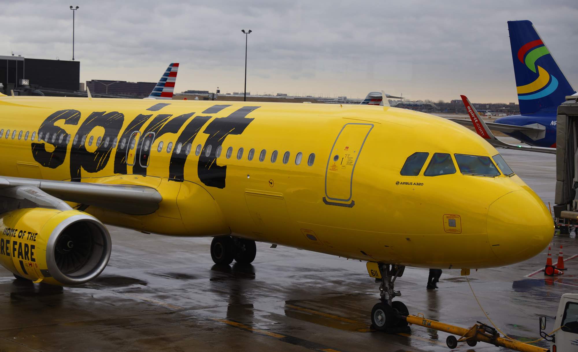 Spirit Airlines at tarmac in Orlando International Airport