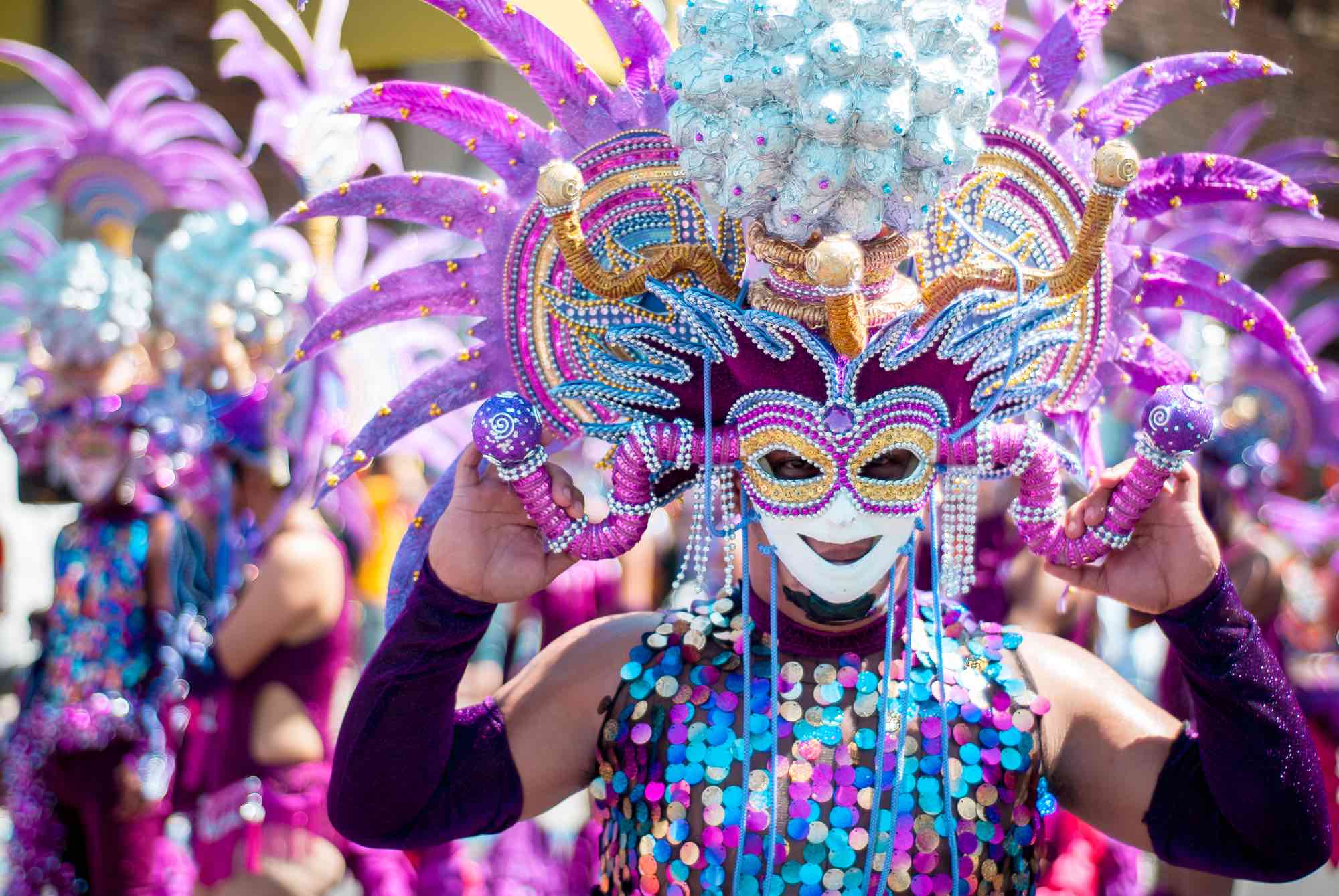 Masskara Festival street dance parade participant facing the camera