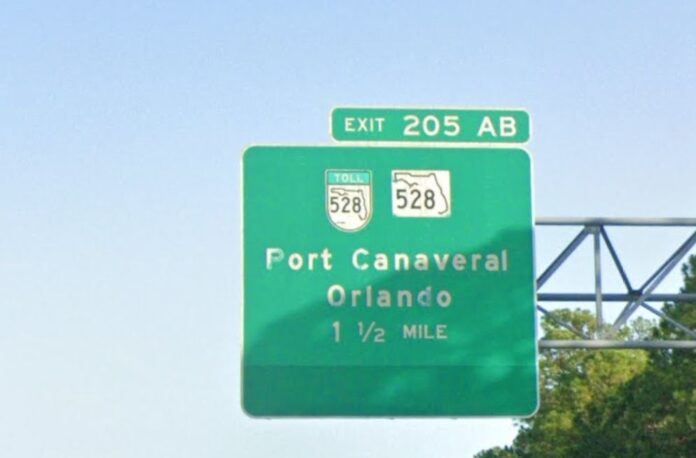 Sign on I-95 for State Road 528 (Exit 205) to Port Canaveral/Orlando (Photo: Google)