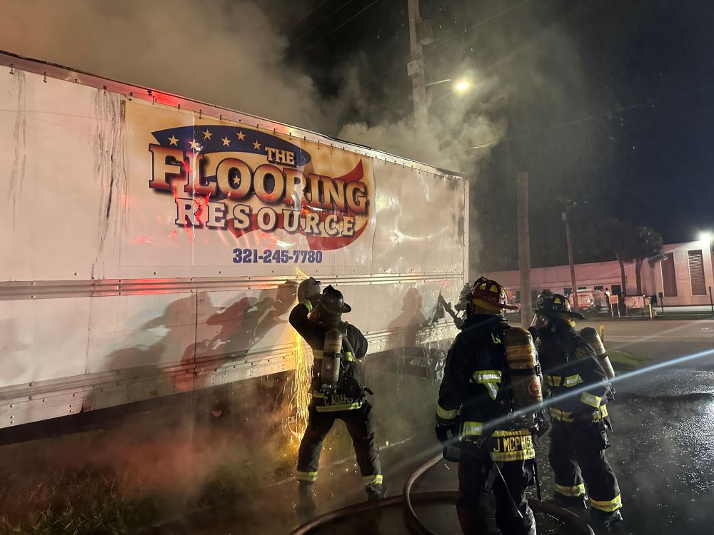 Firefighters extinguishing a box truck fire on September 15, 2024. photo by Orlando Fire Dept