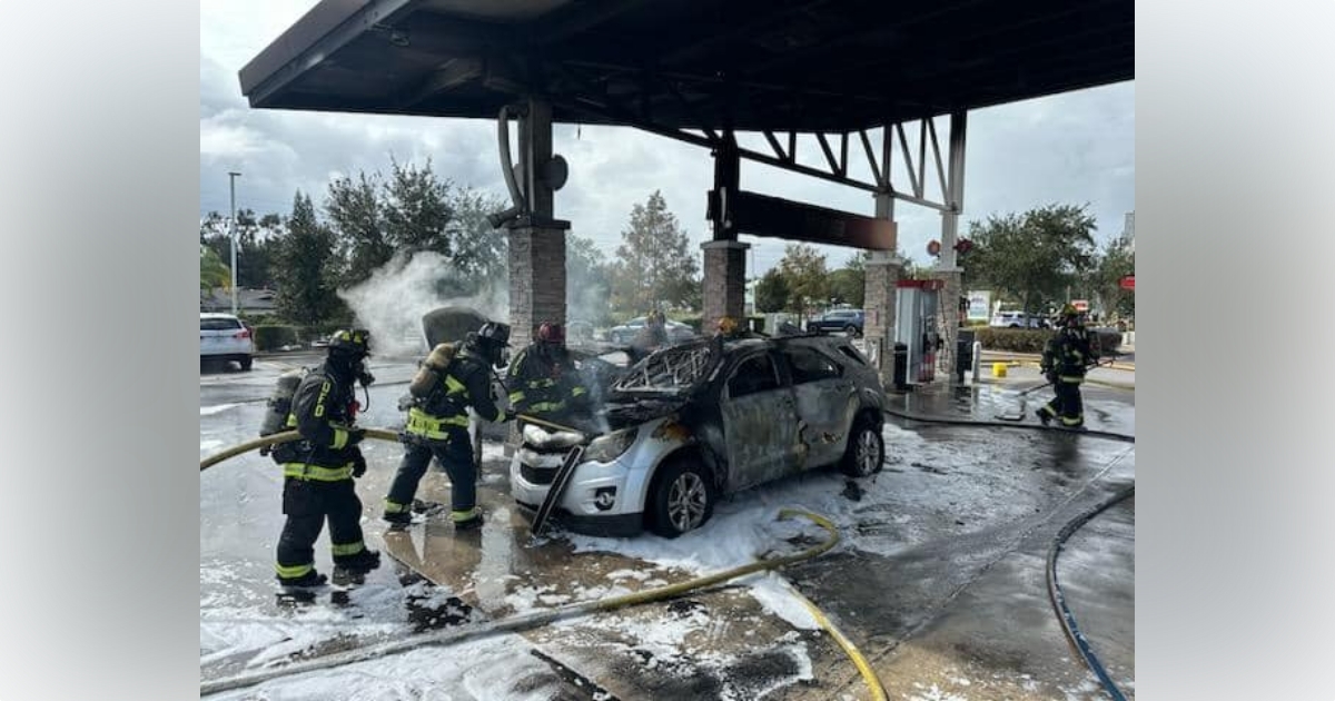 On Sunday, October 20, a two-vehicle crash at an Orlando Wawa caused one of the fuel pumps to catch on fire. (Photo: Orlando Fire Department)