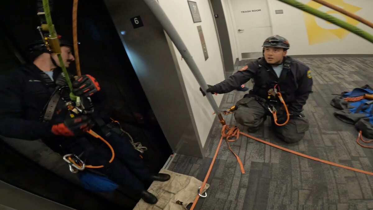 Orlando firefighters conducting a rescue operation on January 14, 2025, after a person became trapped in a six-story elevator. (Photo: Orlando Fire Department)