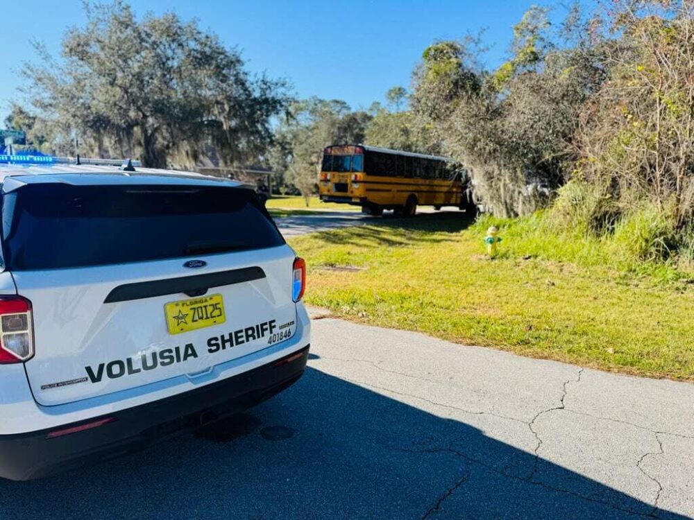 According to VCSO, a school bus was evacuated on January 10, 2025, after a middle school student made a false bomb threat. (Photo: Volusia County Sheriff's Office)